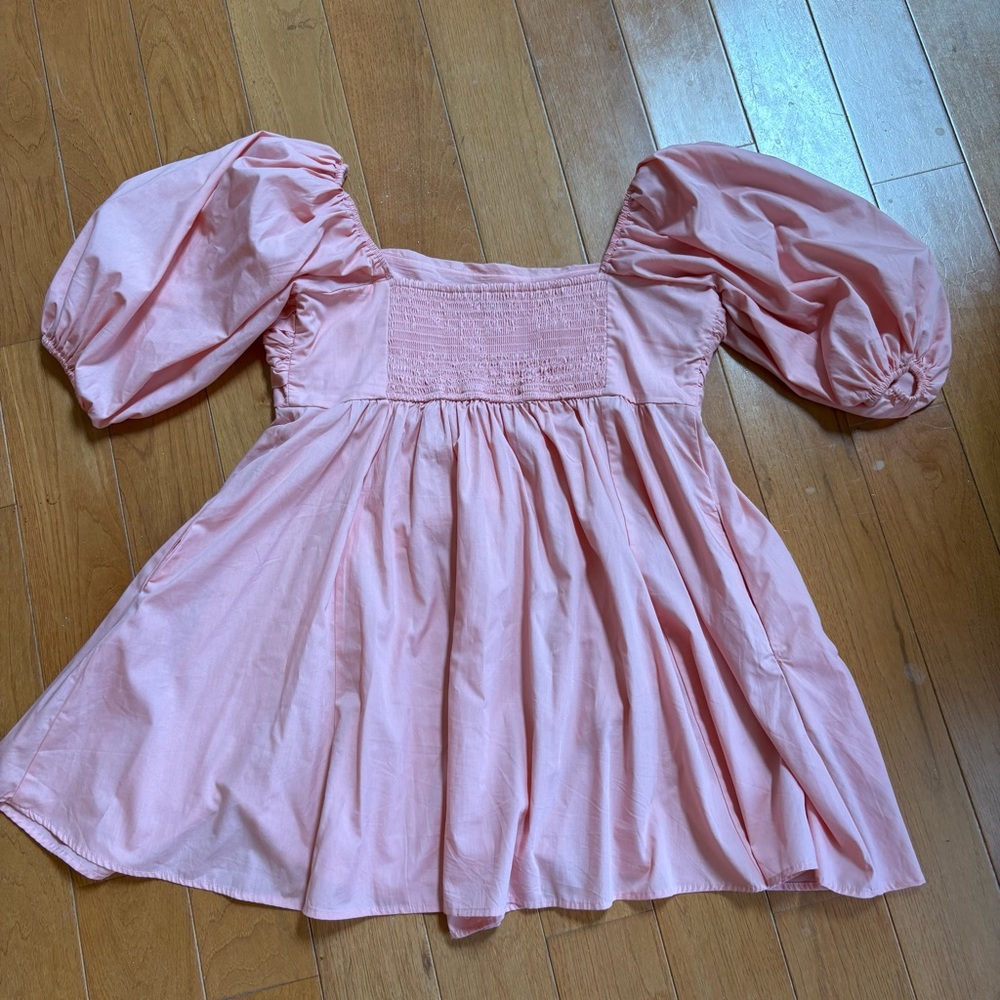 Abercrombie & Fitch Pink Puff Sleeve Babydoll Mini Dress Large Petite Romantic - Picture 8 of 14